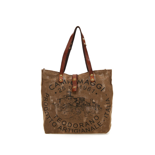 Shopper Canvas "Baltimora" in Bronze/Cognac mit Print - leder-accessoires.com