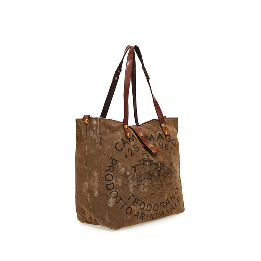 Shopper Canvas "Baltimora" in Bronze/Cognac mit Print