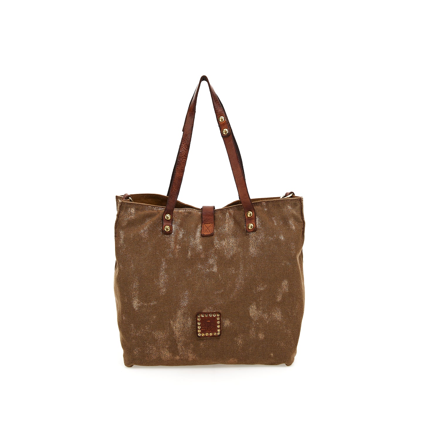 Shopper Canvas "Baltimora" in Bronze/Cognac mit Print