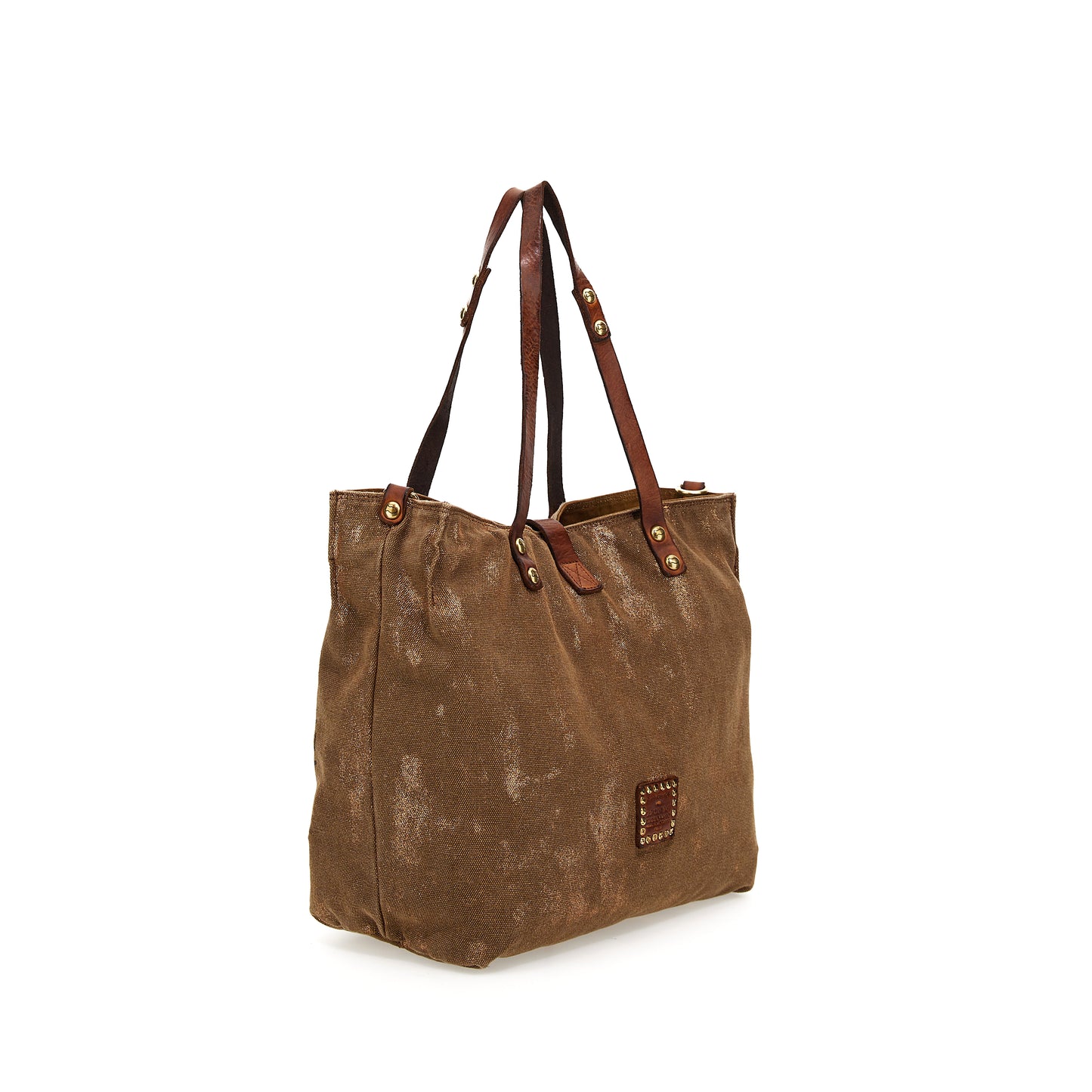 Shopper Canvas "Baltimora" in Bronze/Cognac mit Print