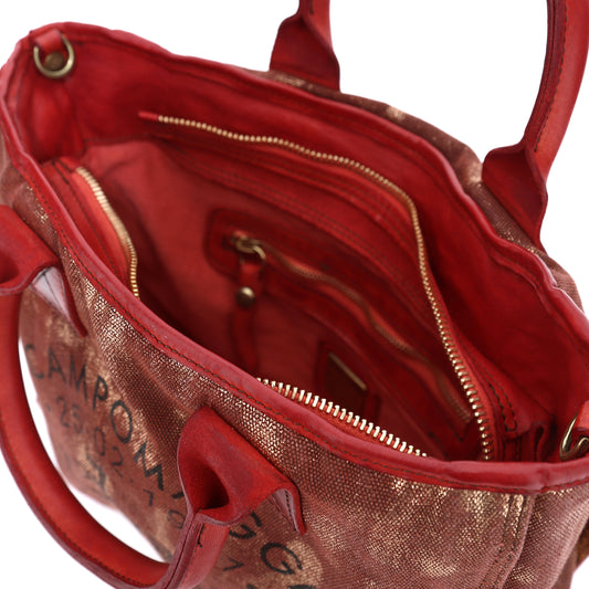 Kurzgrifftasche "Crocus" Canvas Rot mit Print - leder-accessoires.com