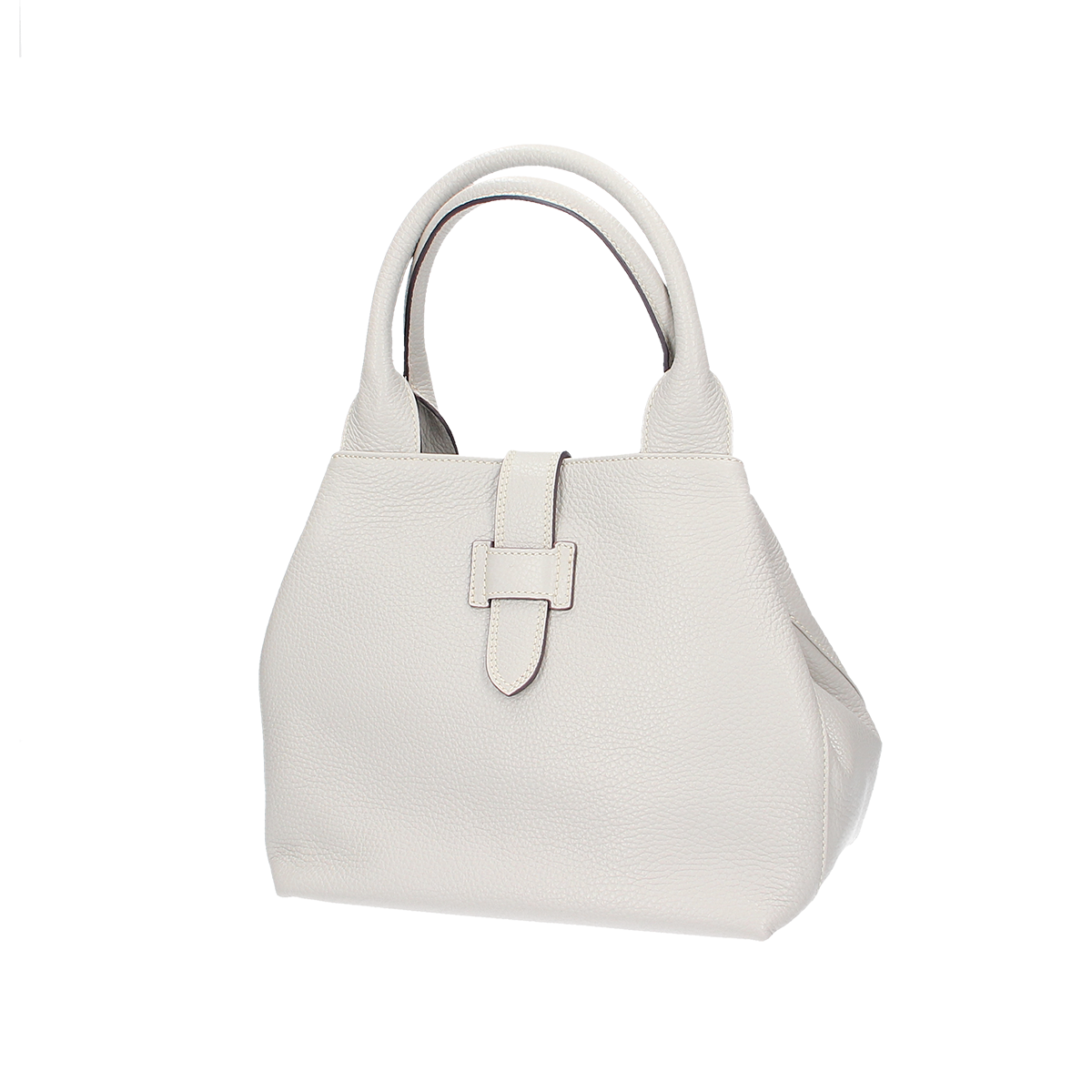 Kurzgrifftasche mit Lasche in Perla|Beige aus Leder