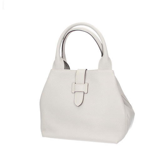 Kurzgrifftasche mit Lasche in Perla|Beige aus Leder - leder-accessoires.com