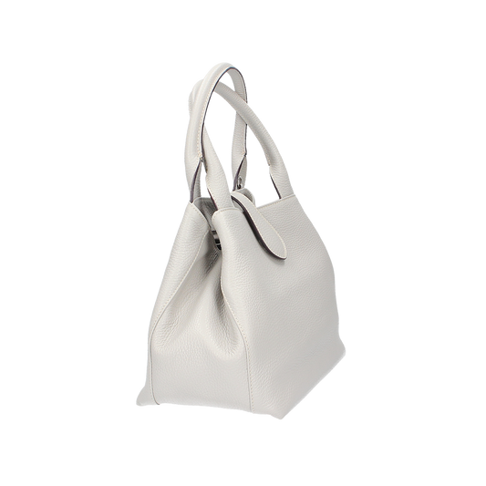 Kurzgrifftasche mit Lasche in Perla|Beige aus Leder - leder-accessoires.com
