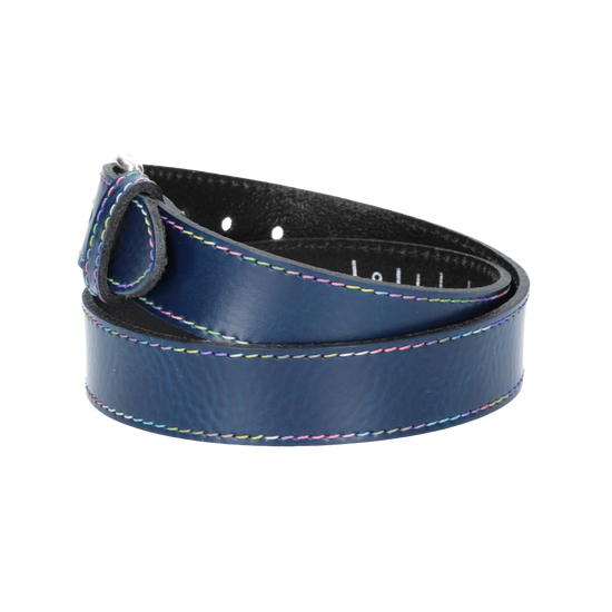 Ledergürtel Kids 25mm in Blau|Marine mit Multicolornaht und Dornschließe in Silber - leder-accessoires.com