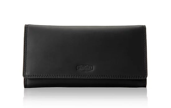 Langbörse aus Leder in Schwarz mit Überschlag und extra viel Kartenfächer - leder-accessoires.com