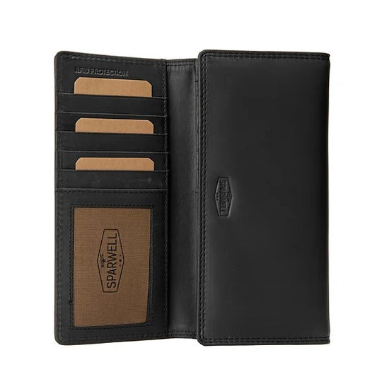 Langbörse aus Leder in Schwarz mit Überschlag und extra viel Kartenfächer - leder-accessoires.com