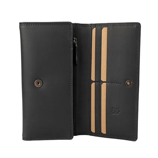 Langbörse aus Leder in Schwarz mit Überschlag und extra viel Kartenfächer - leder-accessoires.com