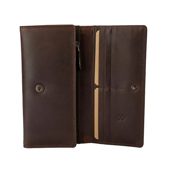 Langbörse aus Leder in Braun mit Überschlag und extra viel Kartenfächer - leder-accessoires.com
