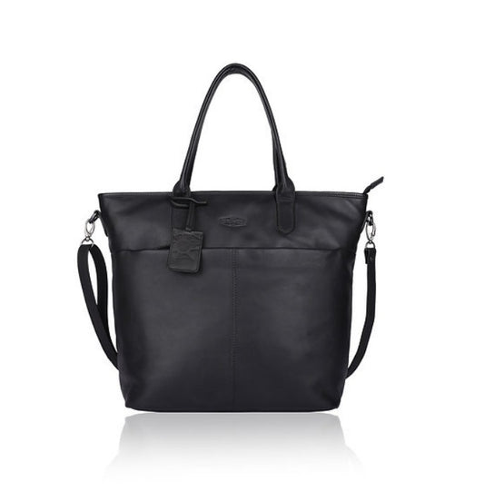 Ledershopper in Schwarz mit Reißverschluss und Vortaschen