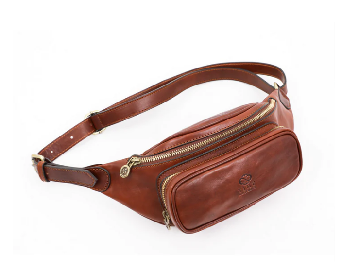 Gürteltasche|Bodybag aus Leder in Cognac mit Reißverschluss und Vortasche