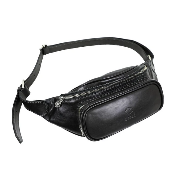 Gürteltasche|Bodybag aus Leder in Schwarz mit Reißverschluss und Vortasche - leder-accessoires.com