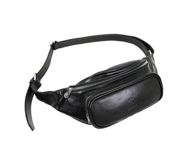 Gürteltasche|Bodybag aus Leder in Schwarz mit Reißverschluss und Vortasche - leder-accessoires.com