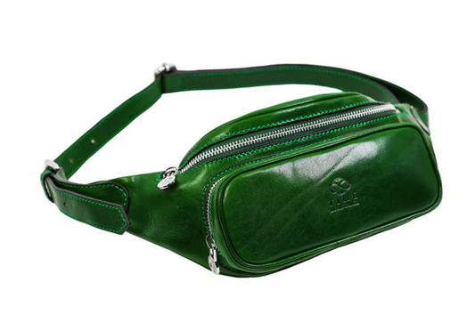 Gürteltasche|Bodybag aus Leder in Grün mit Reißverschluss und Vortasche