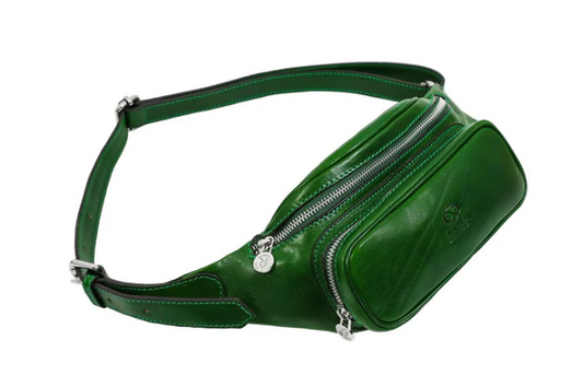 Gürteltasche|Bodybag aus Leder in Grün mit Reißverschluss und Vortasche