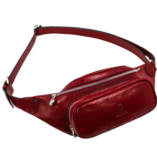 Gürteltasche|Bodybag aus Leder in Rot mit Reißverschluss und Vortasche - leder-accessoires.com