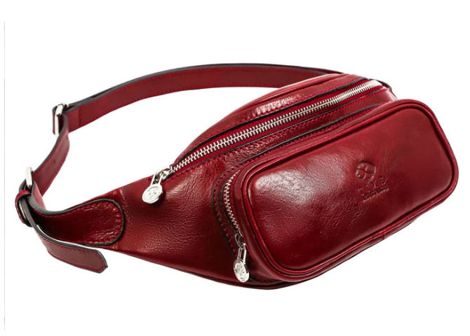 Gürteltasche|Bodybag aus Leder in Rot mit Reißverschluss und Vortasche
