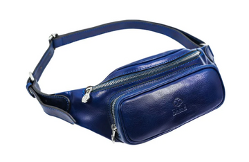 Gürteltasche|Bodybag aus Leder in Blau mit Reißverschluss und Vortasche