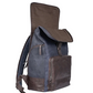Rucksack mit Überschlag in Blau|Braun aus Canvas und Leder