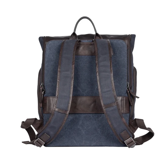 Rucksack mit Überschlag in Blau|Braun aus Canvas und Leder - leder-accessoires.com