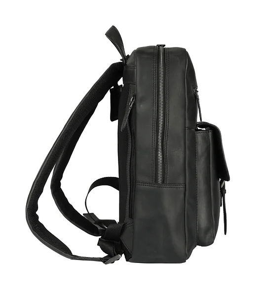 Rucksack mit Vortasche in Schwarz aus Leder