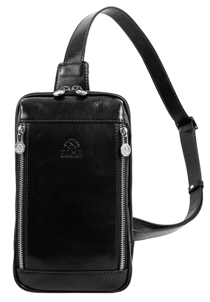 Gürteltasche|Bodybag klein aus Leder in Schwarz