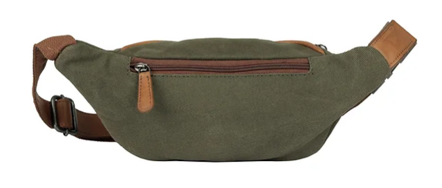 Gürteltasche|Bodybag in Grün|Cognac aus Leder und Canvas - leder-accessoires.com