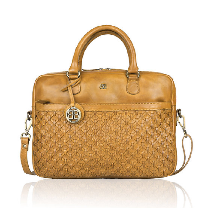 Businesstasche|Handtasche Gelb|Ocker in Flechtoptik aus Leder