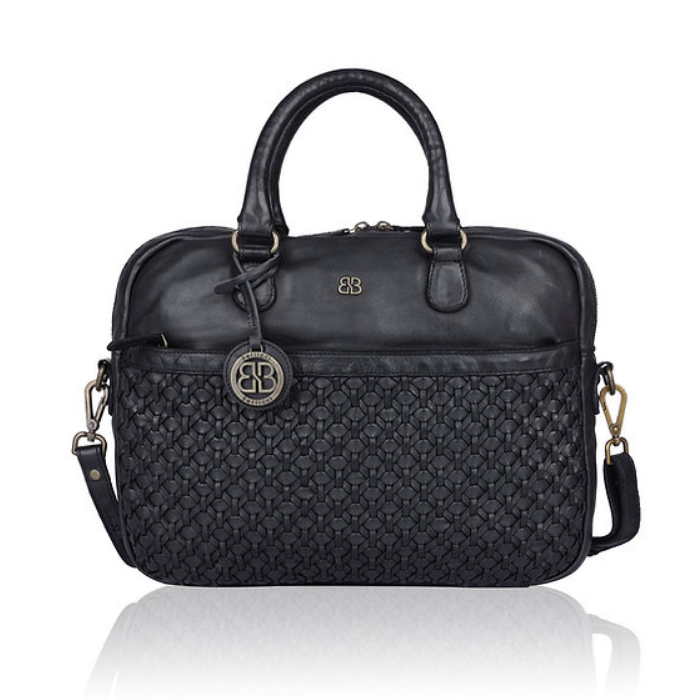 Businesstasche|Handtasche Schwarz in Flechtoptik aus Leder - leder-accessoires.com