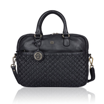 Businesstasche|Handtasche Schwarz in Flechtoptik aus Leder - leder-accessoires.com