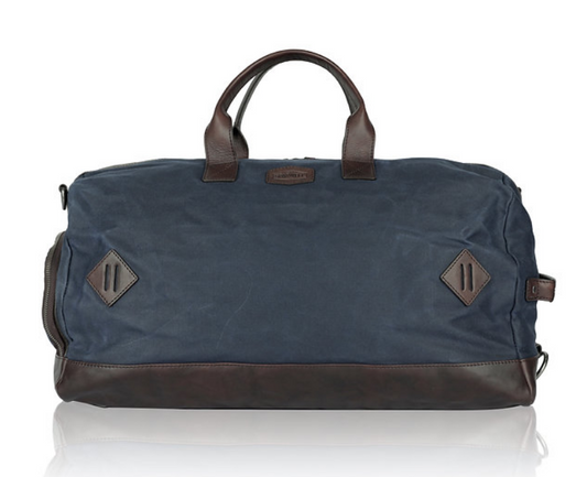 Reisetasche in Blau|Braun aus Leder und Canvas
