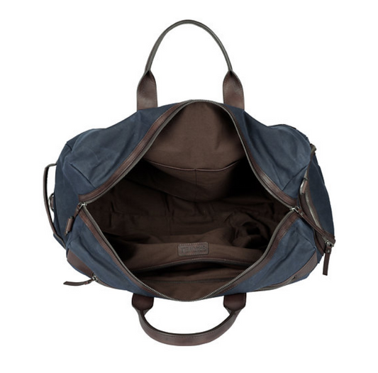 Reisetasche in Blau|Braun aus Leder und Canvas