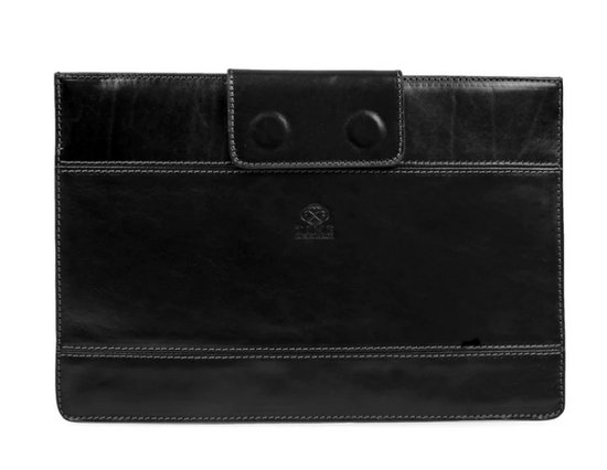 Laptophülle Schwarz 13 " aus glänzendem Leder - leder-accessoires.com