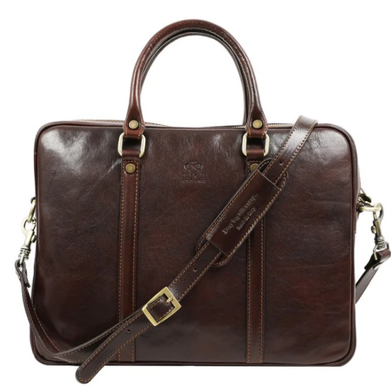 Laptoptasche Braun aus glänzendem Leder - leder-accessoires.com