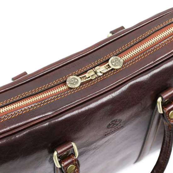 Laptoptasche Braun aus glänzendem Leder - leder-accessoires.com