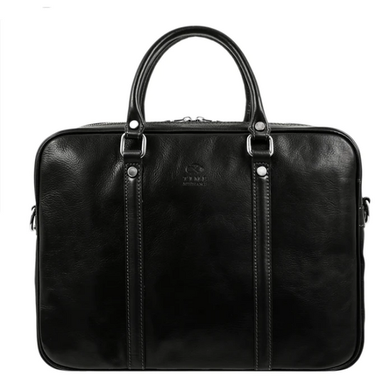 Laptoptasche Schwarz aus glänzendem Leder - leder-accessoires.com