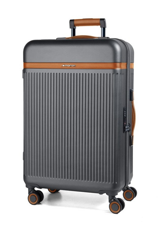 Reisetrolley "brenner" 4-Rad 55cm in Grau mit Lederbesatz - leder-accessoires.com