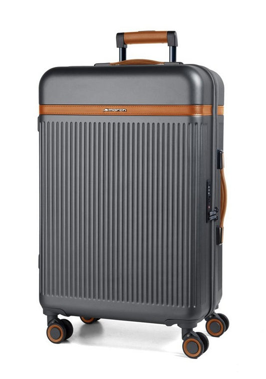 Reisetrolley "brenner" 4-Rad 79cm in Grau mit Lederbesatz - leder-accessoires.com