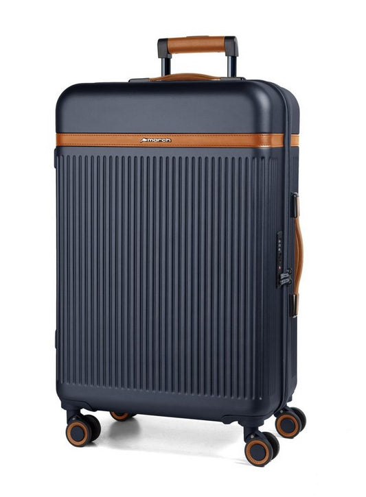 Reisetrolley "brenner" 4-Rad 55cm in Blau mit Lederbesatz - leder-accessoires.com