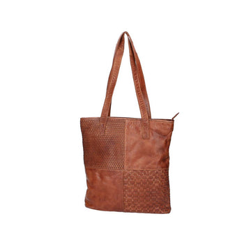 Ledershopper in Cognac mit verschiedenen Mustern aus Leder