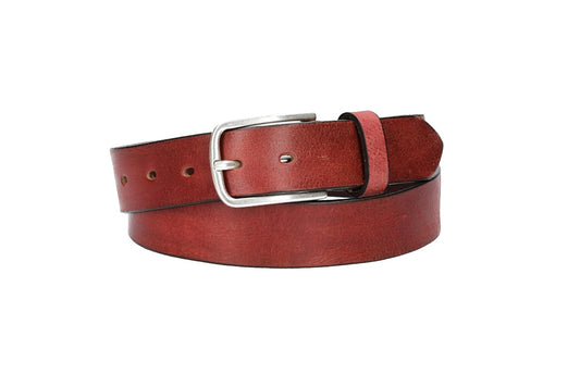 Ledergürtel Rot 35mm mit Dornschließe in Silber
