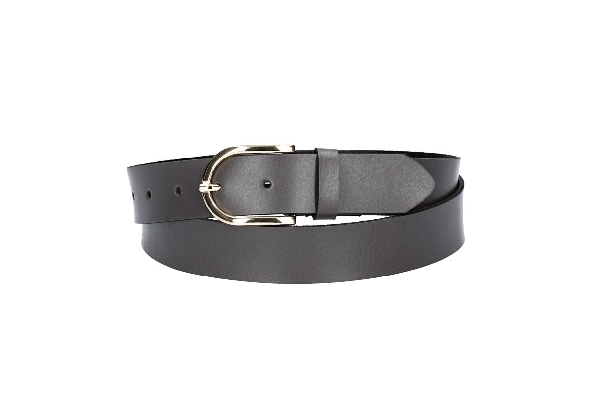 Ledergürtel 30mm in Grau mit Dornschließe in Light Gold
