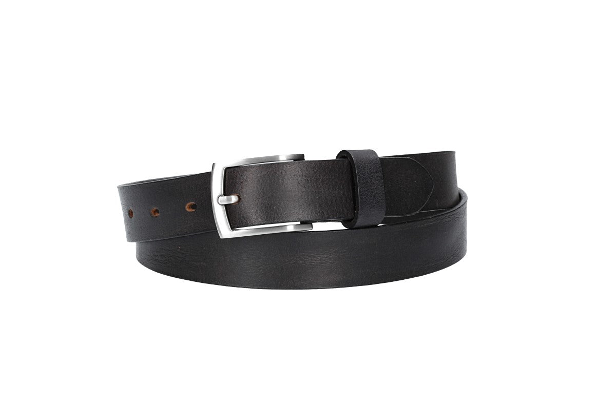 Ledergürtel 30mm in Schwarz mit Schließe in Silber - leder-accessoires.com