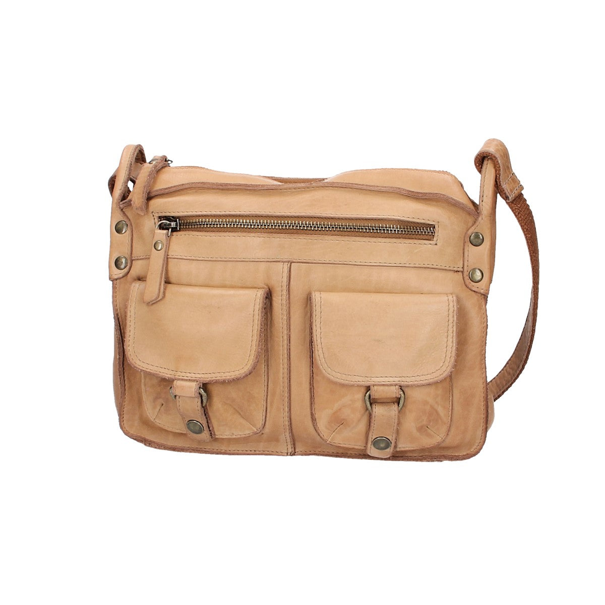 Umhängetasche in Taupe mit Reißverschluss und zwei Vortaschen