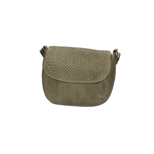 Umhängetasche mit Überschlag in Grün|Oliv und Flechtmuster - leder-accessoires.com