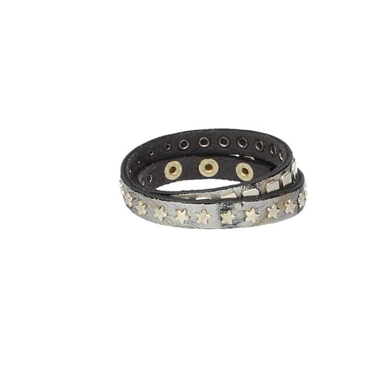 Armband doppelt Silber|Metallic mit Sternen aus Leder - leder-accessoires.com