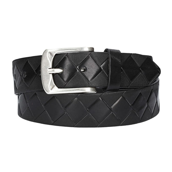 Jeansgürtel 40mm in Schwarz mit Rautenprägung und Dornschließe - leder-accessoires.com