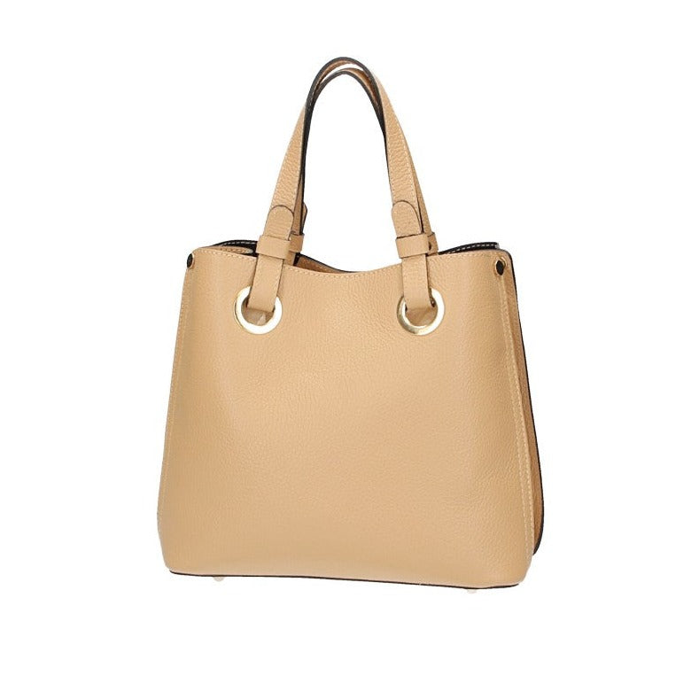 Kurzgrifftasche aus Leder in Beige