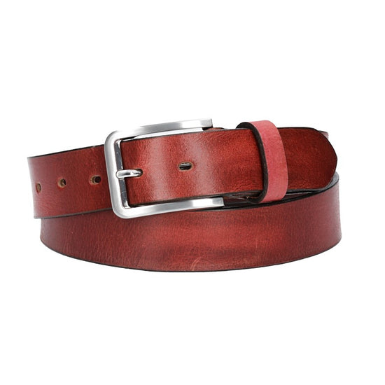 Ledergürtel Rot 35mm mit Dornschließe in Silber - leder-accessoires.com
