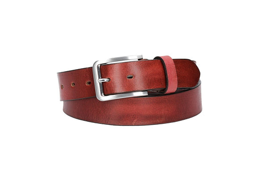 Ledergürtel Rot 35mm mit Dornschließe in Silber - leder-accessoires.com